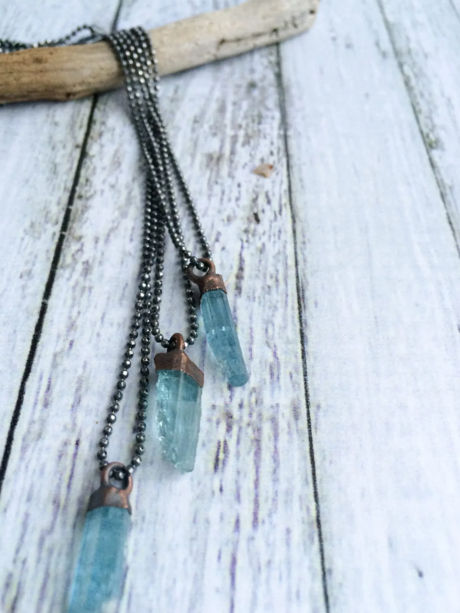 Aquamarine crystal necklace | Raw aquamarine sterling jewelry