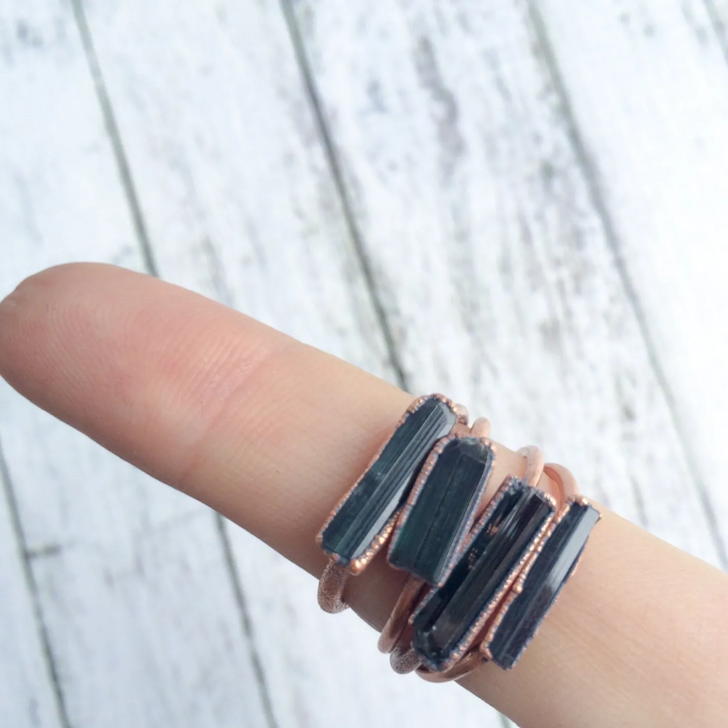 Dark blue-green tourmaline ring | Raw tourmaline ring