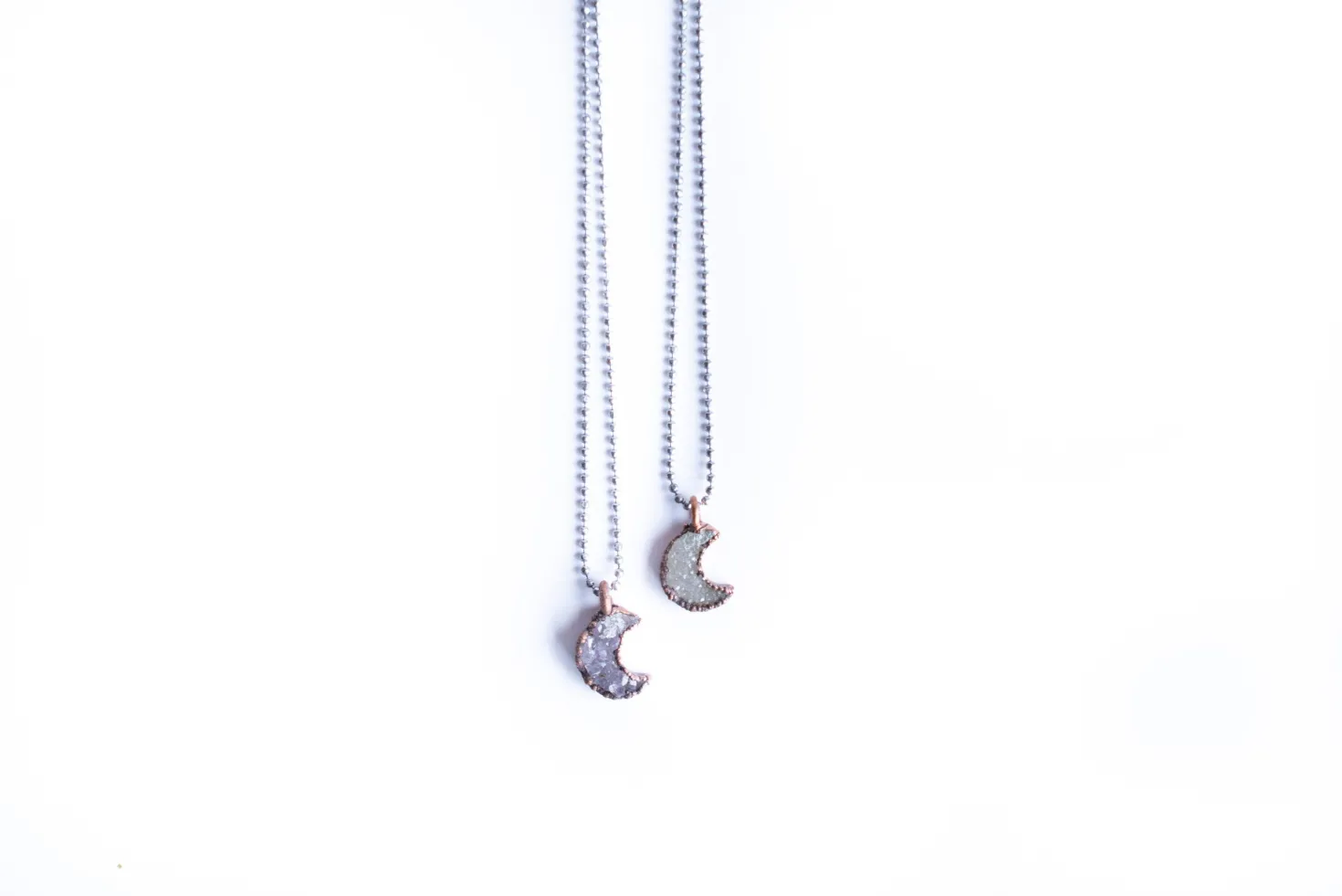 Druzy crystal moon necklace | Electroformed druzy necklace