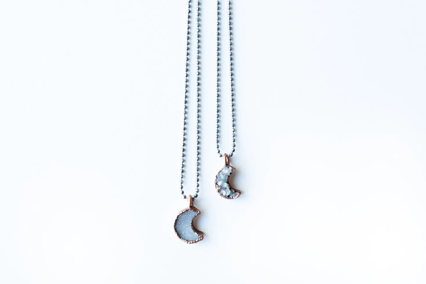 Druzy crystal moon necklace | Electroformed druzy necklace