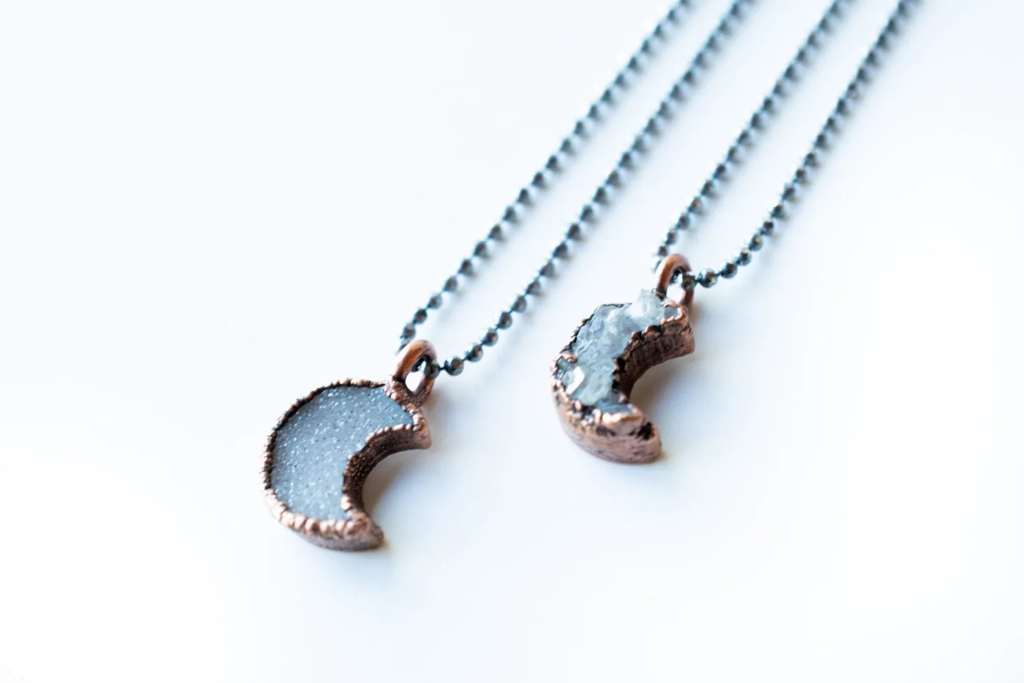 Druzy crystal moon necklace | Electroformed druzy necklace