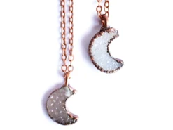 Druzy crystal moon necklace | Electroformed druzy necklace