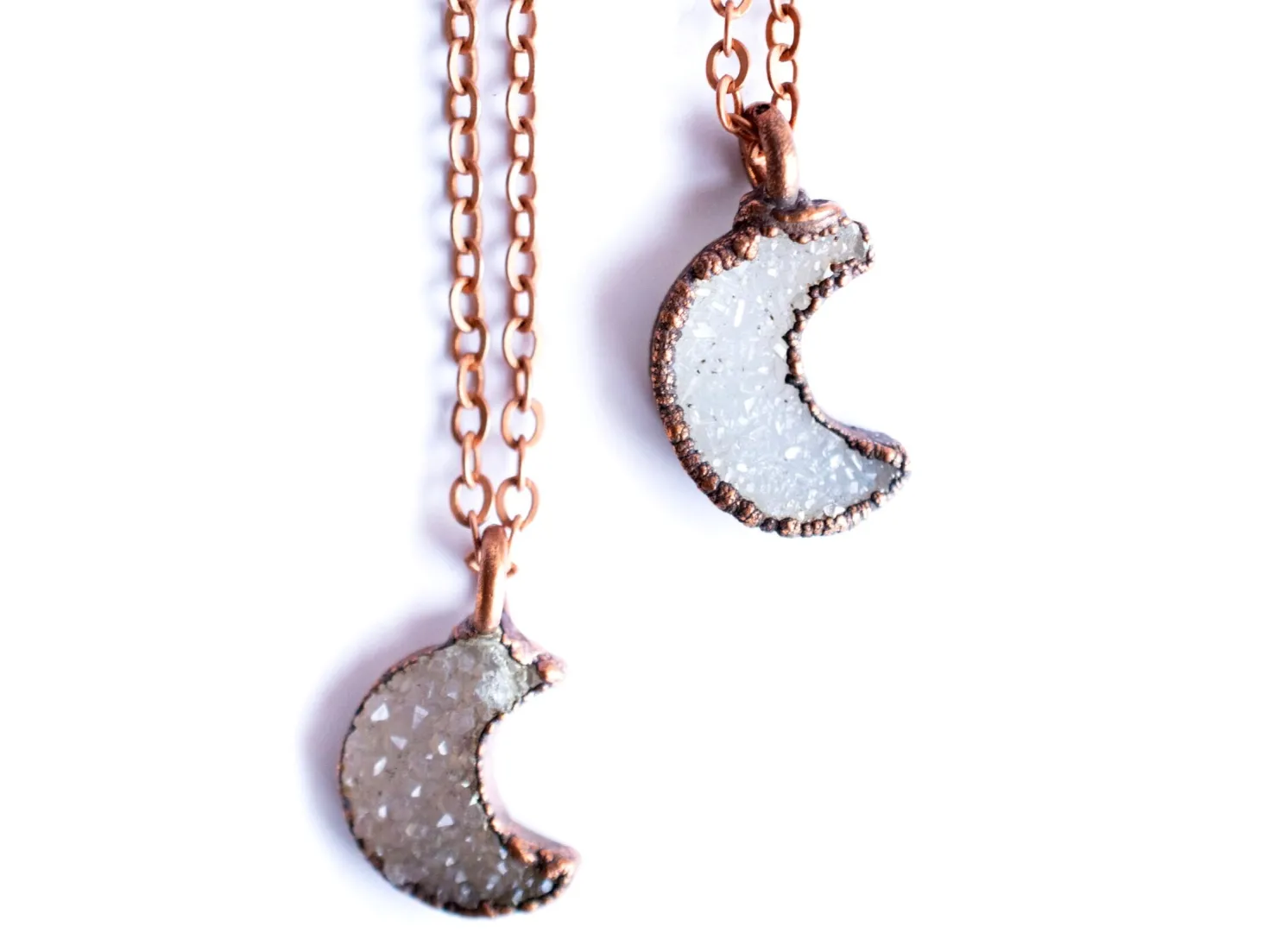 Druzy crystal moon necklace | Electroformed druzy necklace