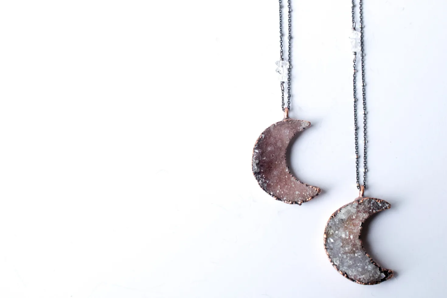 Druzy Moon Necklace | Crescent Moon Necklace