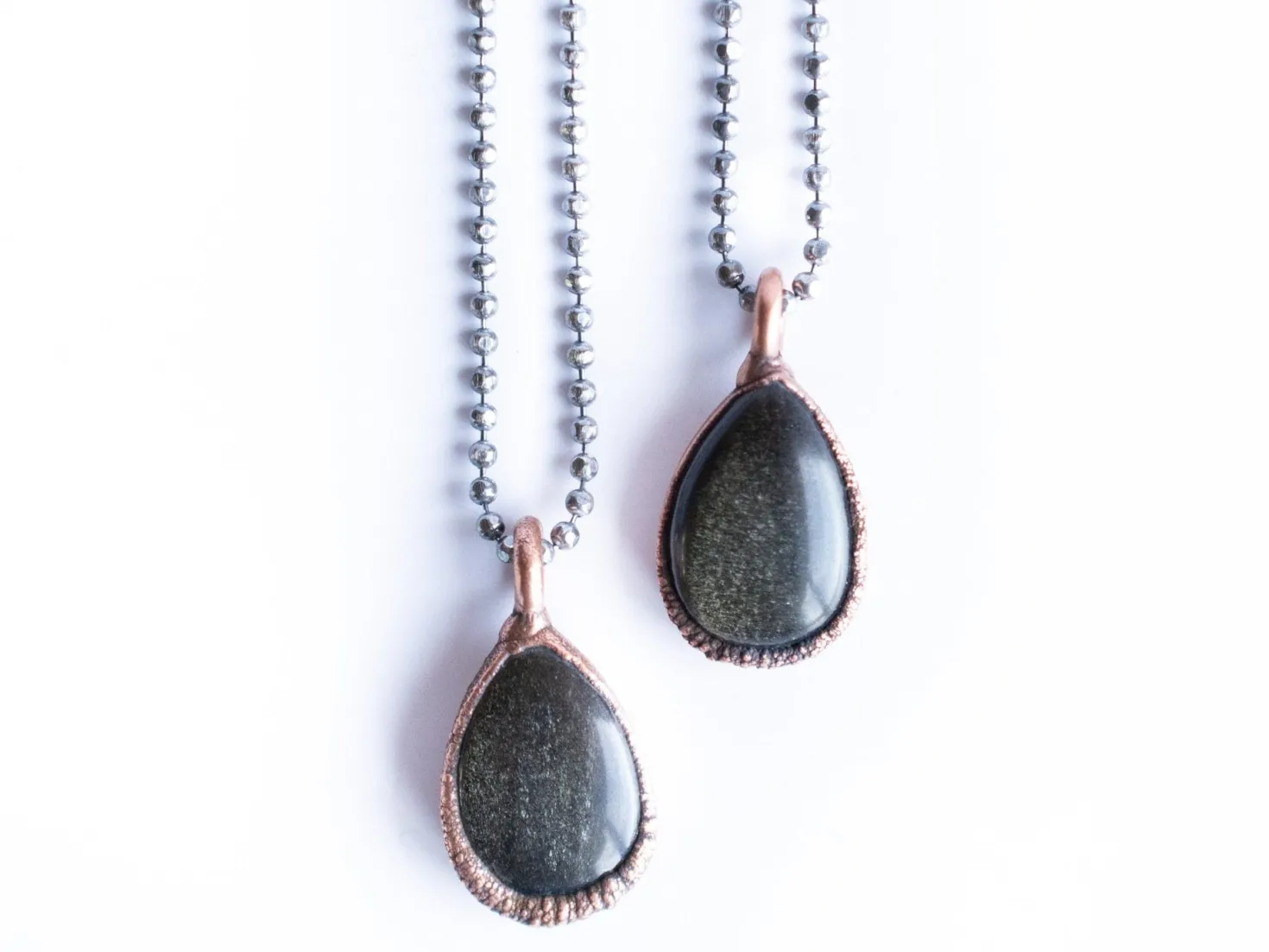 Gold sheen obsidian necklace | Raw obsidian jewelry