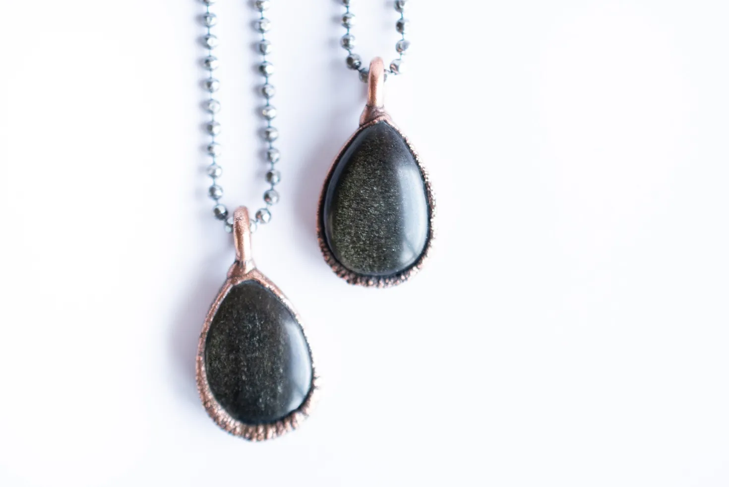 Gold sheen obsidian necklace | Raw obsidian jewelry