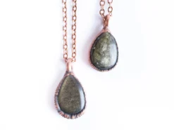 Gold sheen obsidian necklace | Raw obsidian jewelry