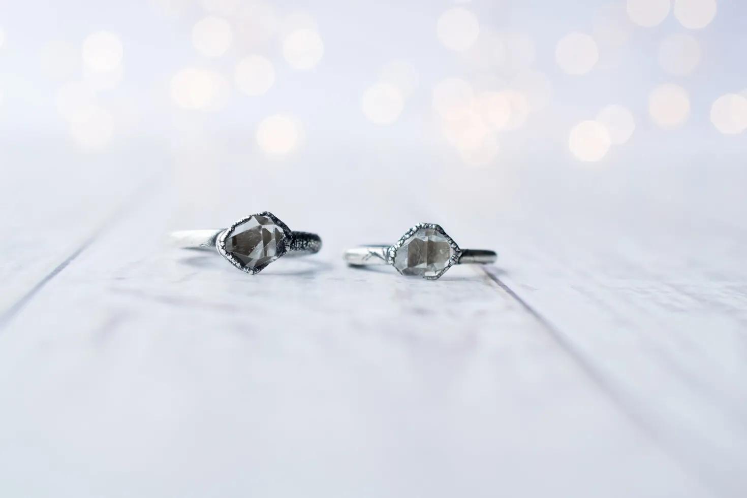 Oxidized silver raw crystal ring | Herkimer diamond ring