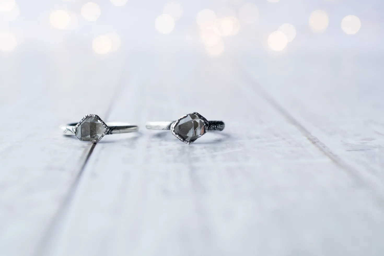Oxidized silver raw crystal ring | Herkimer diamond ring