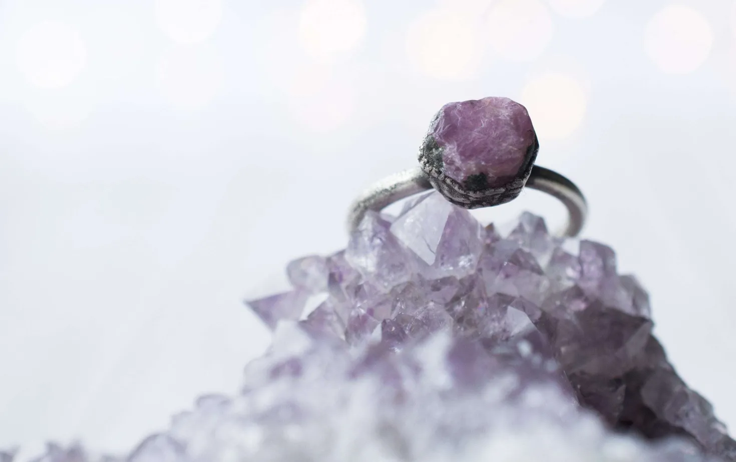 Oxidized Silver Ruby ring | Red ruby crystal ring