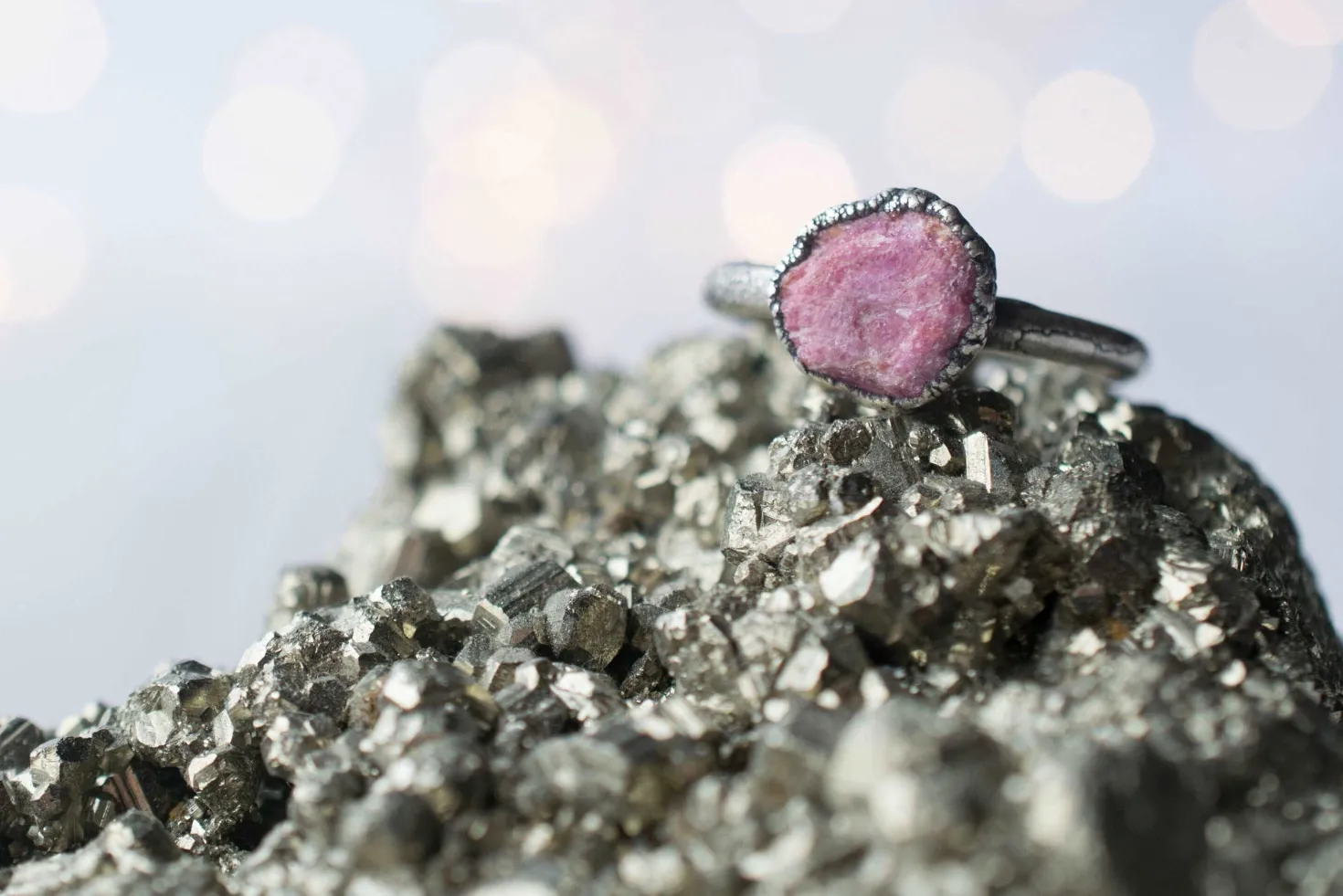 Oxidized Silver Ruby ring | Red ruby crystal ring