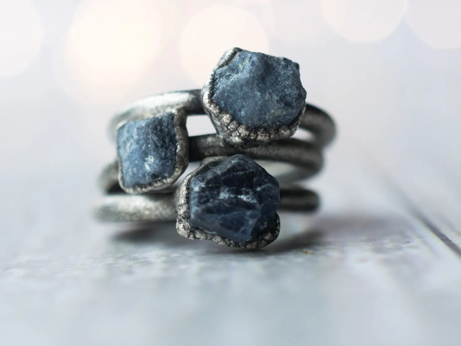 Oxidized Silver Sapphire ring | Blue sapphire ring