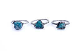 Oxidized silver turquoise ring | Raw turquoise stacking ring