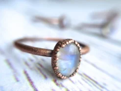 Rainbow moonstone ring | Simple stone stacking ring