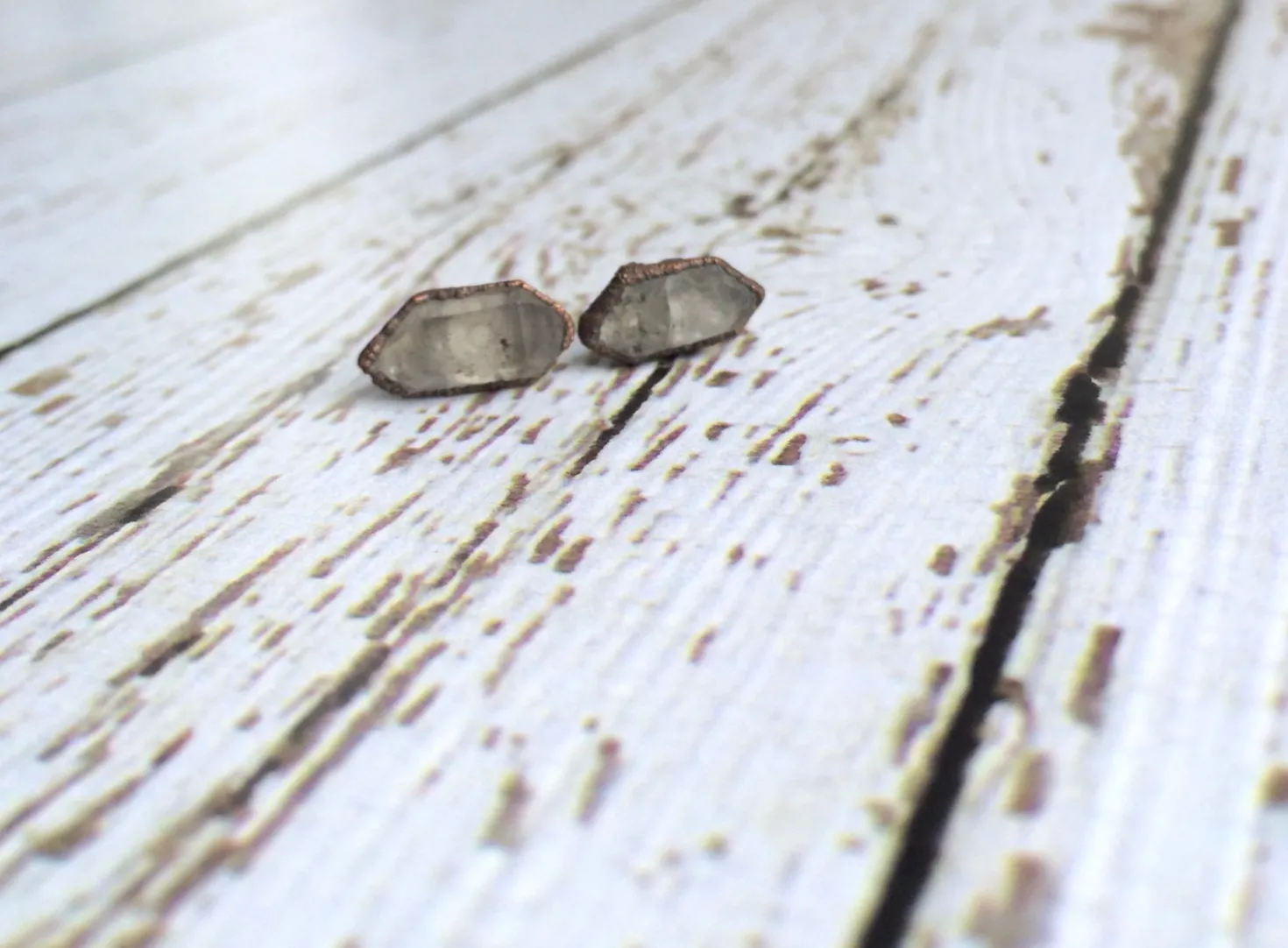 Raw crystal studs | Herkimer diamond antraxolite stud earrings