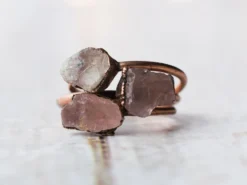 Raw Rose Quartz ring | Simple stone stacking ring