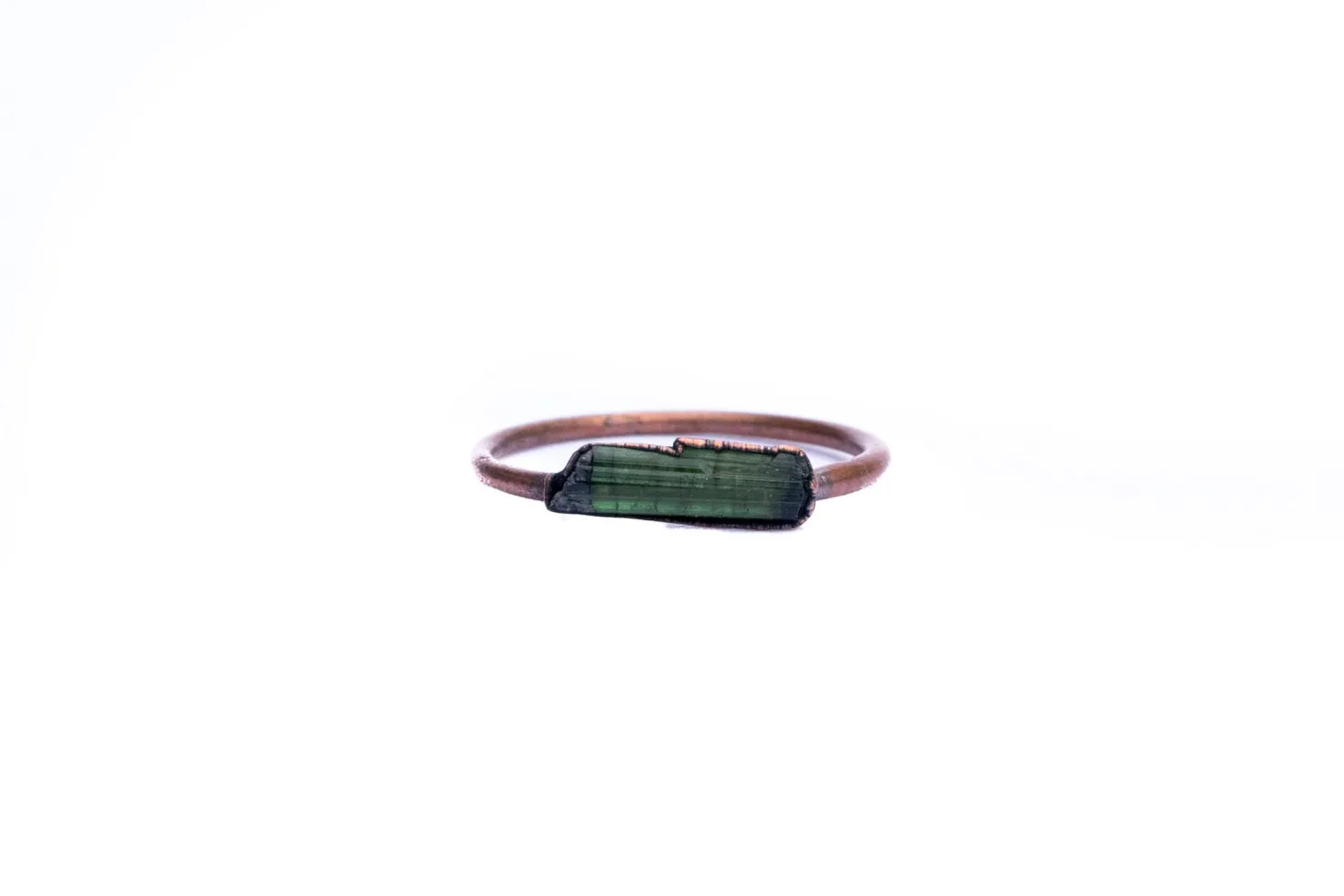 Raw tourmaline ring | Green tourmaline crystal ring