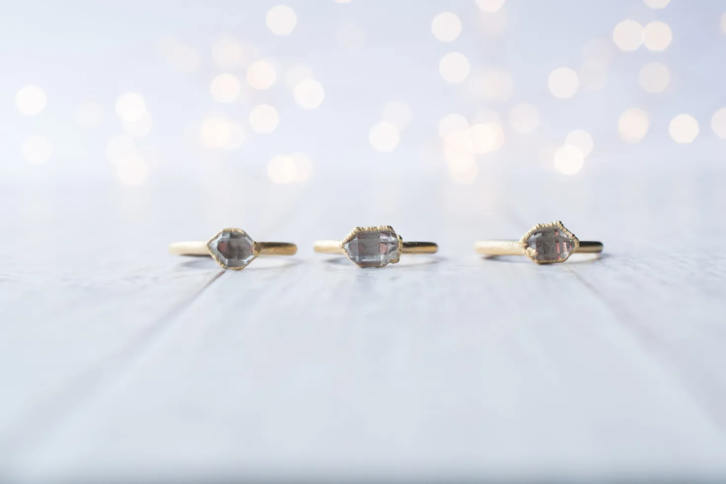 SALE Gold raw crystal ring | Herkimer diamond ring