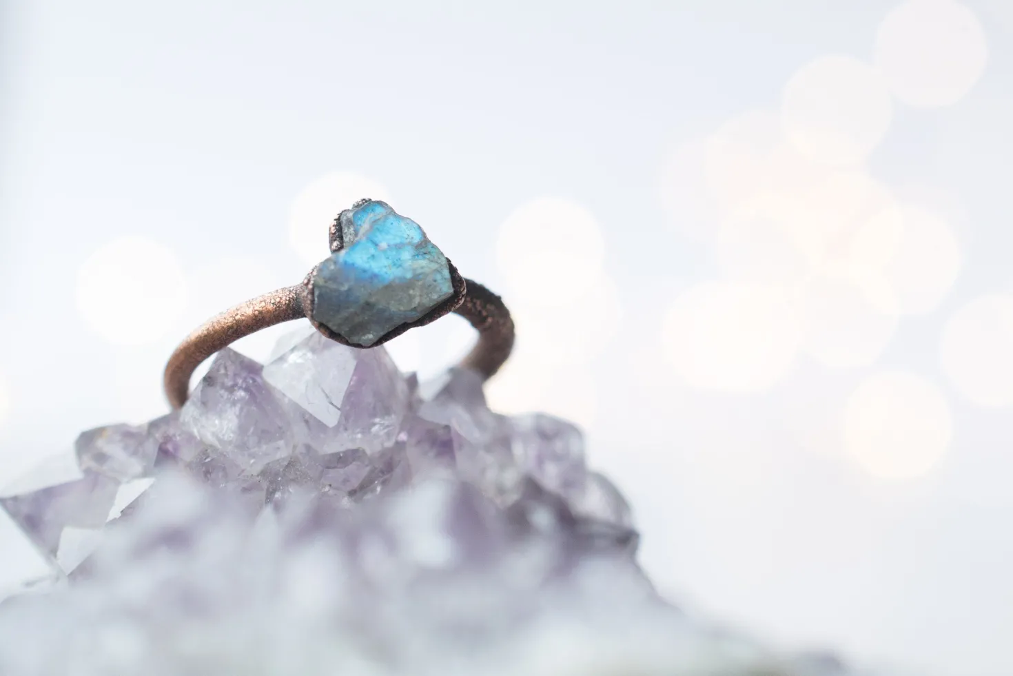 SALE Raw Labradorite ring | Gemstone stacking ring
