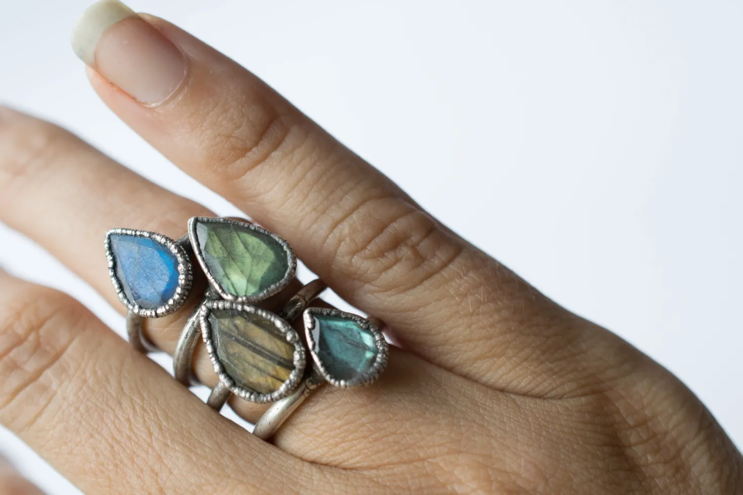Silver Labradorite ring | Gemstone stacking ring